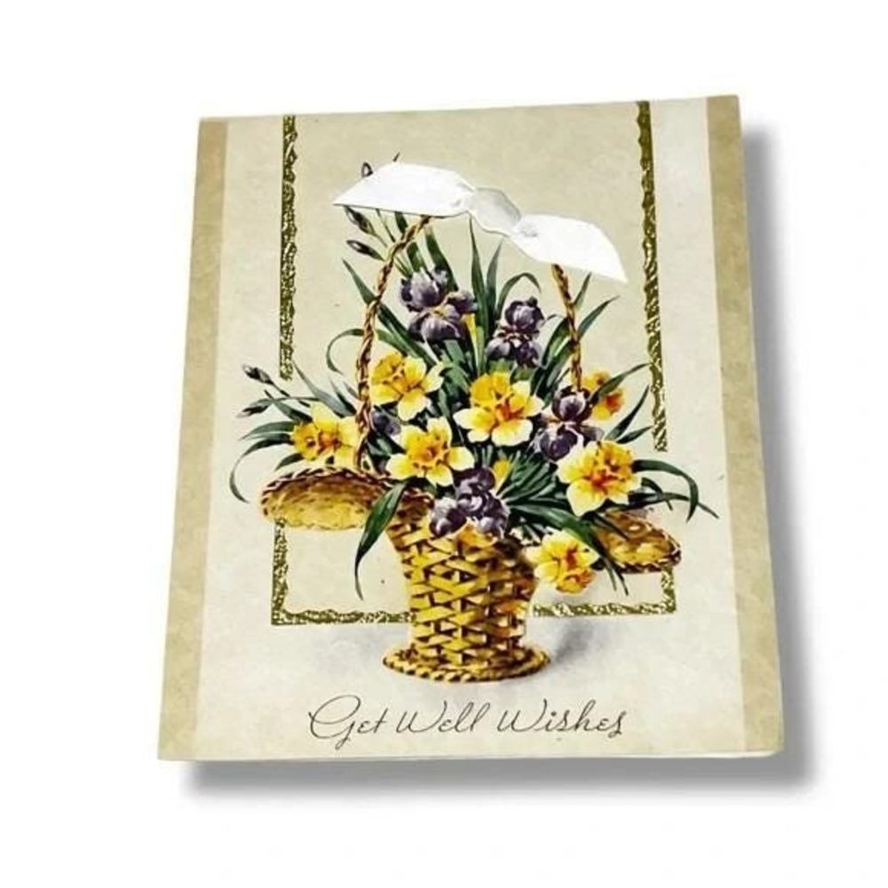 Harry Doehla Get Well Wishes Flower Basket Vintage Greeting Card EBX